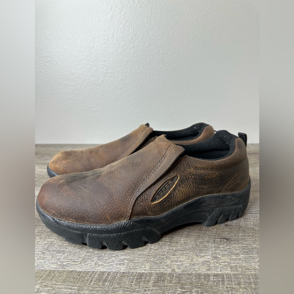 Roper Bay Brown Performance Brown Leather Slip On Shoes Men's Size 10.5 Loafers